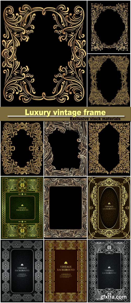 Vector luxury vintage border in the baroque style with gold floral pattern frame