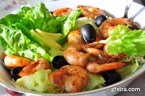 Collection various types of lettuce Greek seafood shrimp vegetable fruit 25 HQ Jpeg