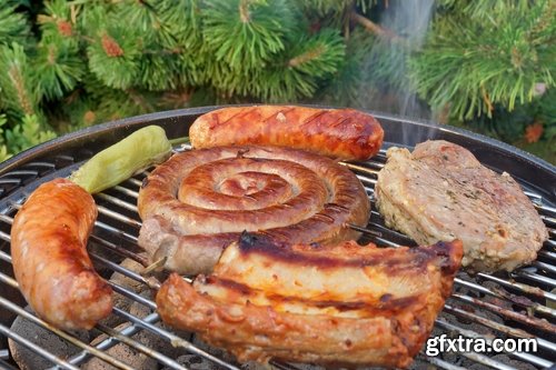 Collection of various types of meat delicacy sliced smoked sausage barbecue meats 25 HQ Jpeg