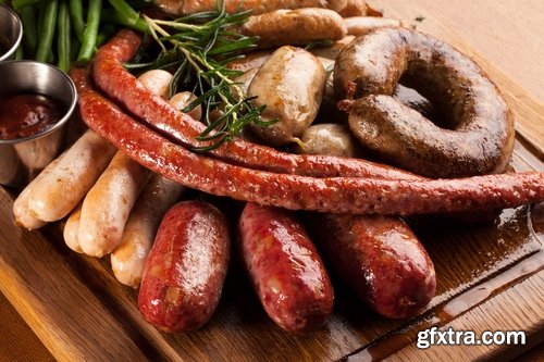 Collection of various types of meat delicacy sliced smoked sausage barbecue meats 25 HQ Jpeg