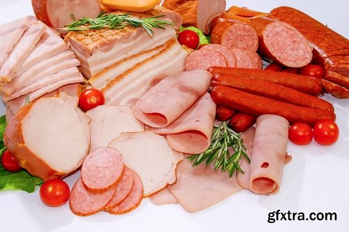 Collection of various types of meat delicacy sliced smoked sausage barbecue meats 25 HQ Jpeg