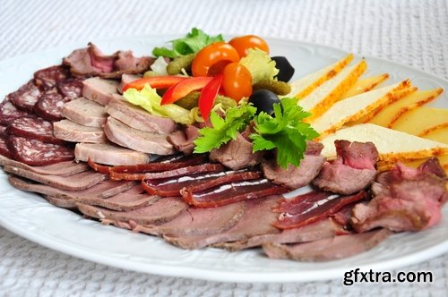 Collection of various types of meat delicacy sliced smoked sausage barbecue meats 25 HQ Jpeg