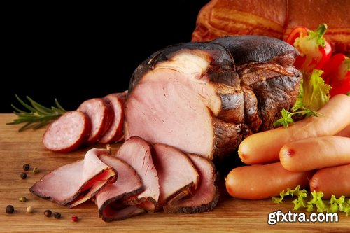 Collection of various types of meat delicacy sliced smoked sausage barbecue meats 25 HQ Jpeg