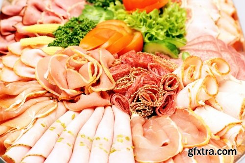 Collection of various types of meat delicacy sliced smoked sausage barbecue meats 25 HQ Jpeg