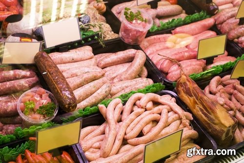 Collection of various types of meat delicacy sliced smoked sausage barbecue meats 25 HQ Jpeg