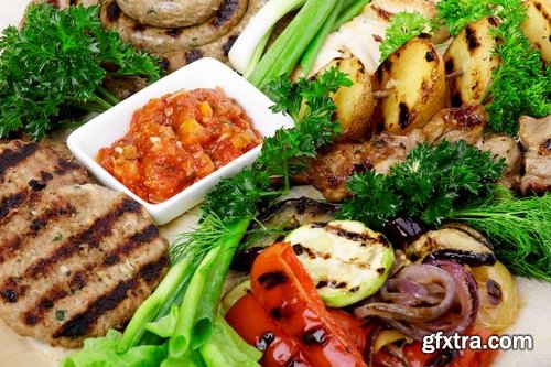 Collection of various types of meat delicacy sliced smoked sausage barbecue meats 25 HQ Jpeg