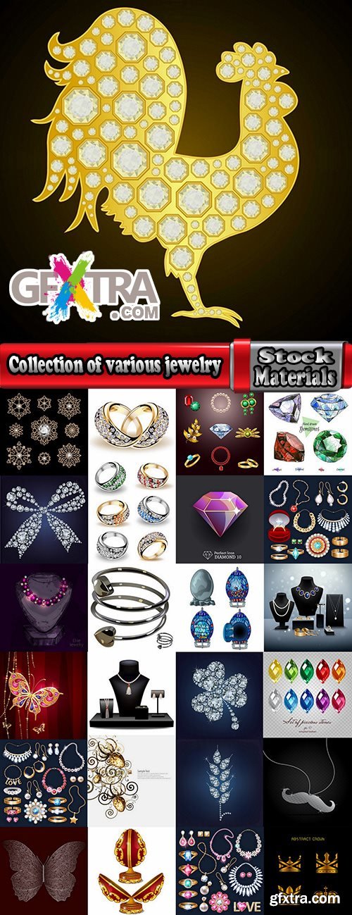 Collection of various jewelry gem stone pendant necklace gold vector image 25 EPS