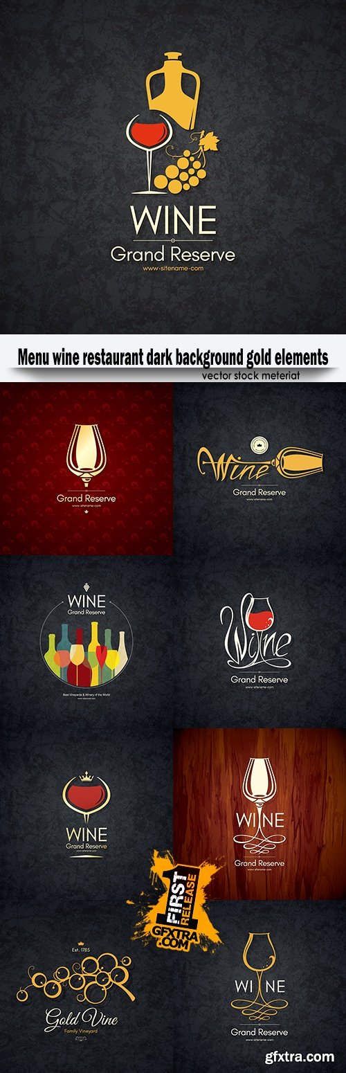 Menu wine restaurant dark background gold elements