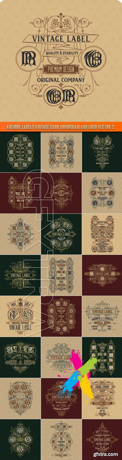 Antique labels vintage card monogram and logo vector 2