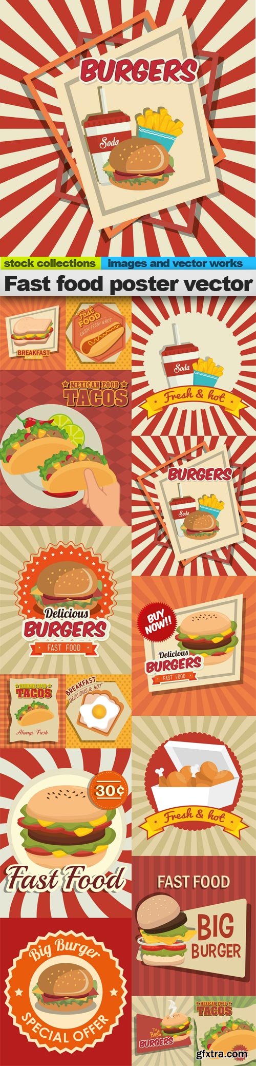 Fast food poster vector, 15 x EPS