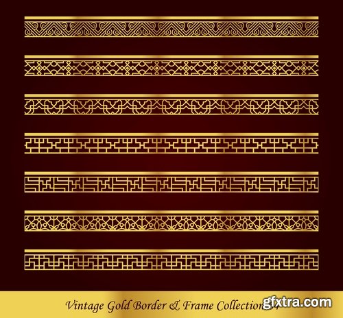 Collection of golden border frame framing vice calligraphic elements 25 EPS