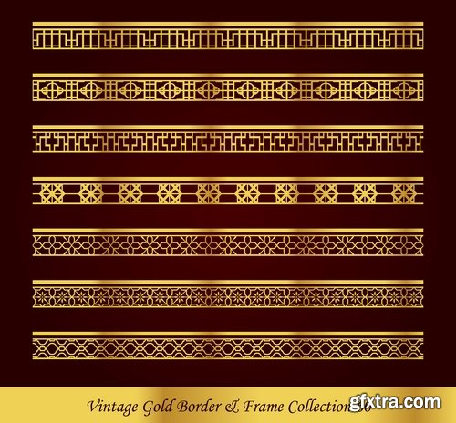 Collection of golden border frame framing vice calligraphic elements 25 EPS