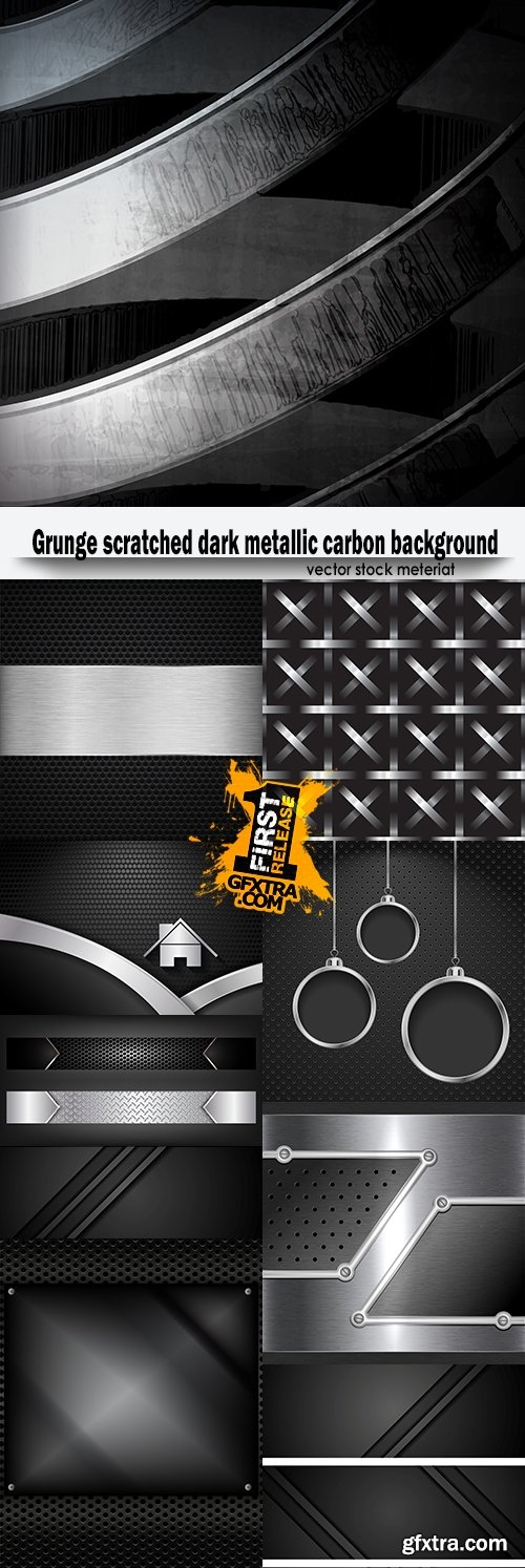 Grunge scratched dark metallic carbon background