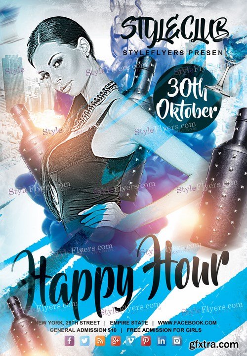 Happy Hour PSD Flyer Template + Facebook Cover