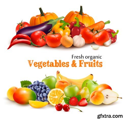 Background with organic fresh vegetables and fruits healthy food