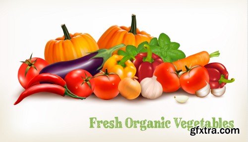 Background with organic fresh vegetables and fruits healthy food