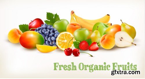 Background with organic fresh vegetables and fruits healthy food