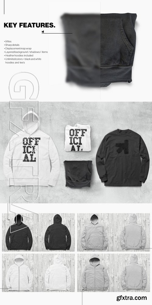 Zip Up Hoodie Tee Collection Mockup