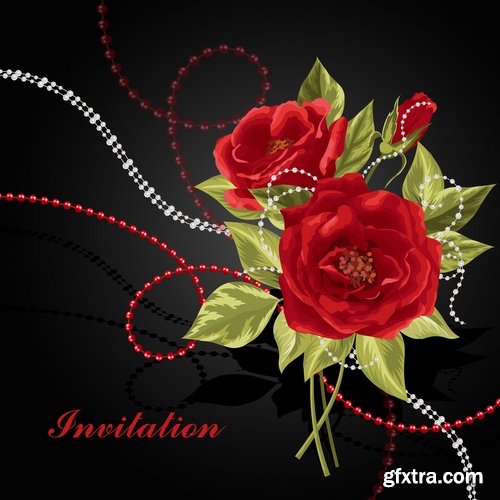 Collection of rose flower invitation card postcard vector image 25 EPS