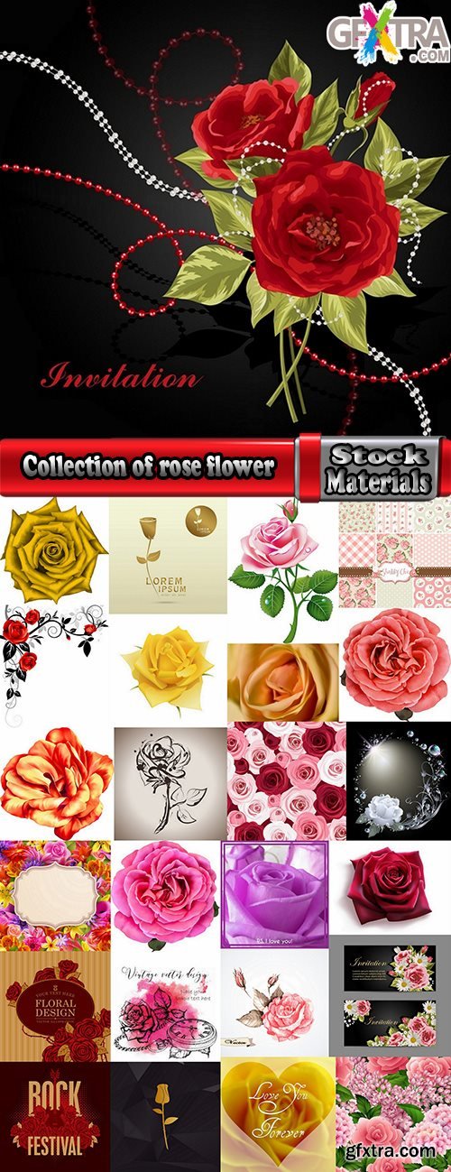 Collection of rose flower invitation card postcard vector image 25 EPS