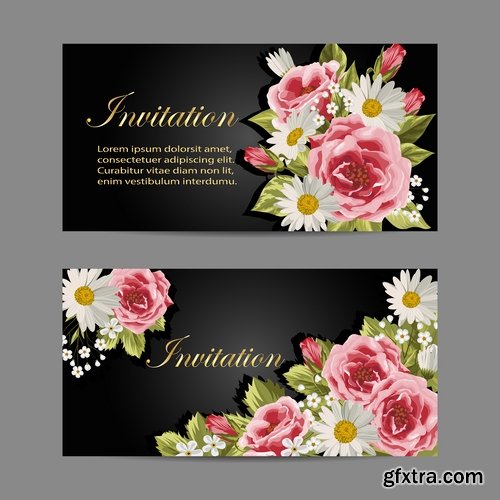 Collection of rose flower invitation card postcard vector image 25 EPS