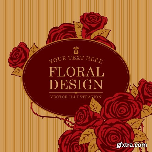 Collection of rose flower invitation card postcard vector image 25 EPS