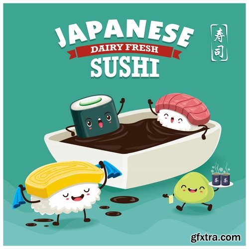 Sushi Collection of Eastern food japan a vector Image 25 EPS