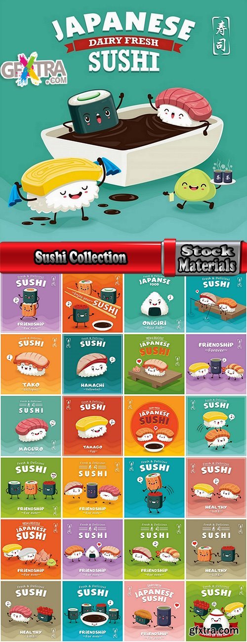 Sushi Collection of Eastern food japan a vector Image 25 EPS