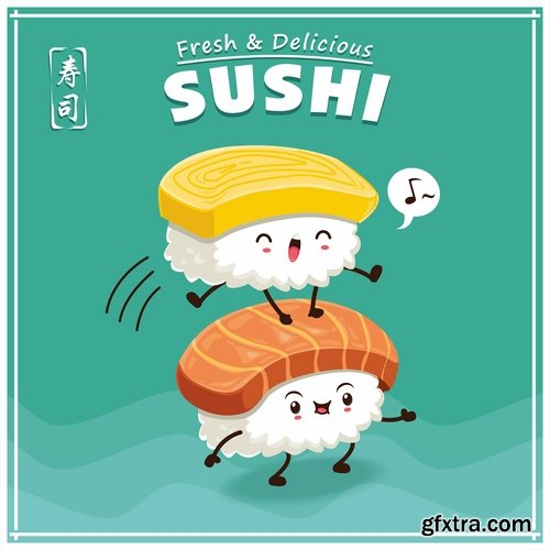 Sushi Collection of Eastern food japan a vector Image 25 EPS