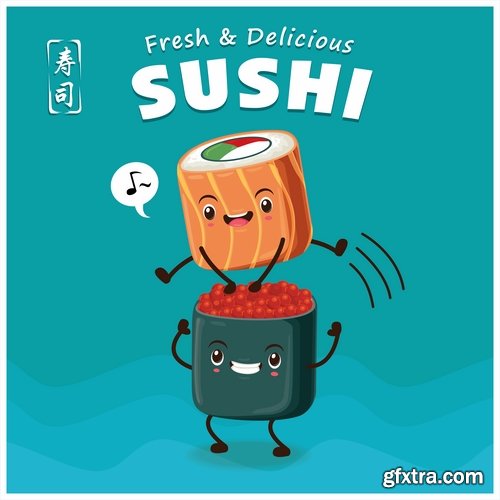 Sushi Collection of Eastern food japan a vector Image 25 EPS