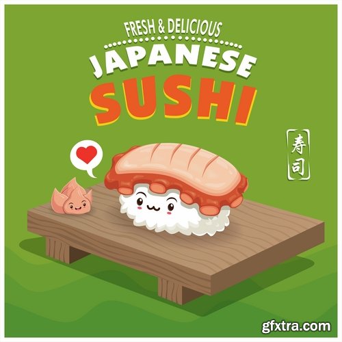 Sushi Collection of Eastern food japan a vector Image 25 EPS