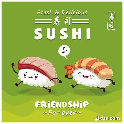 Sushi Collection of Eastern food japan a vector Image 25 EPS