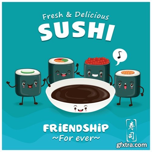 Sushi Collection of Eastern food japan a vector Image 25 EPS