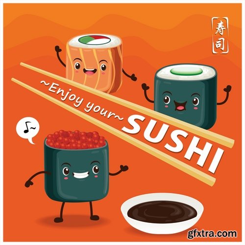 Sushi Collection of Eastern food japan a vector Image 25 EPS