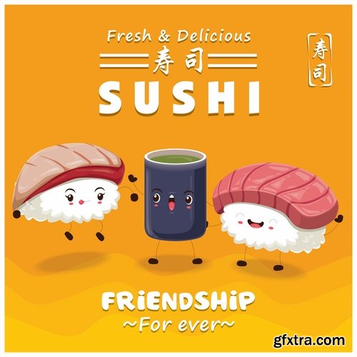 Sushi Collection of Eastern food japan a vector Image 25 EPS