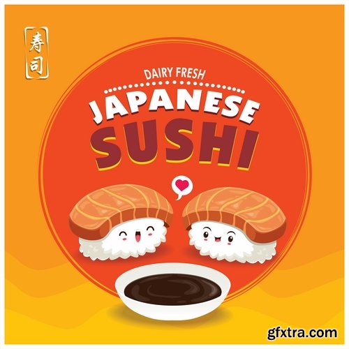 Sushi Collection of Eastern food japan a vector Image 25 EPS