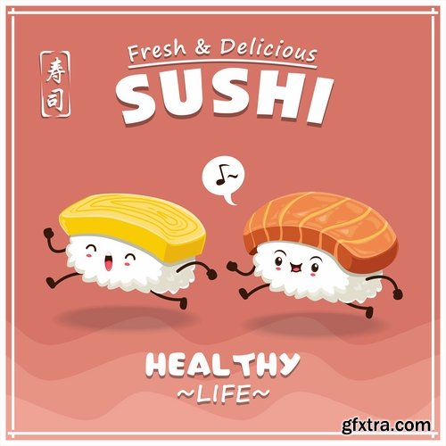 Sushi Collection of Eastern food japan a vector Image 25 EPS