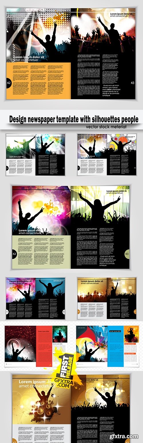 Design newspaper template with silhouettes people