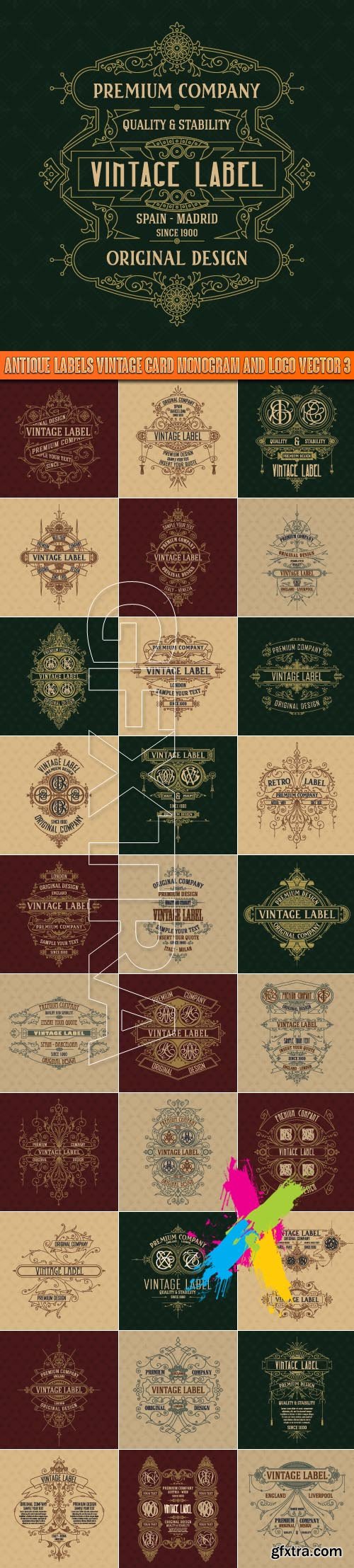 Antique labels vintage card monogram and logo vector 3