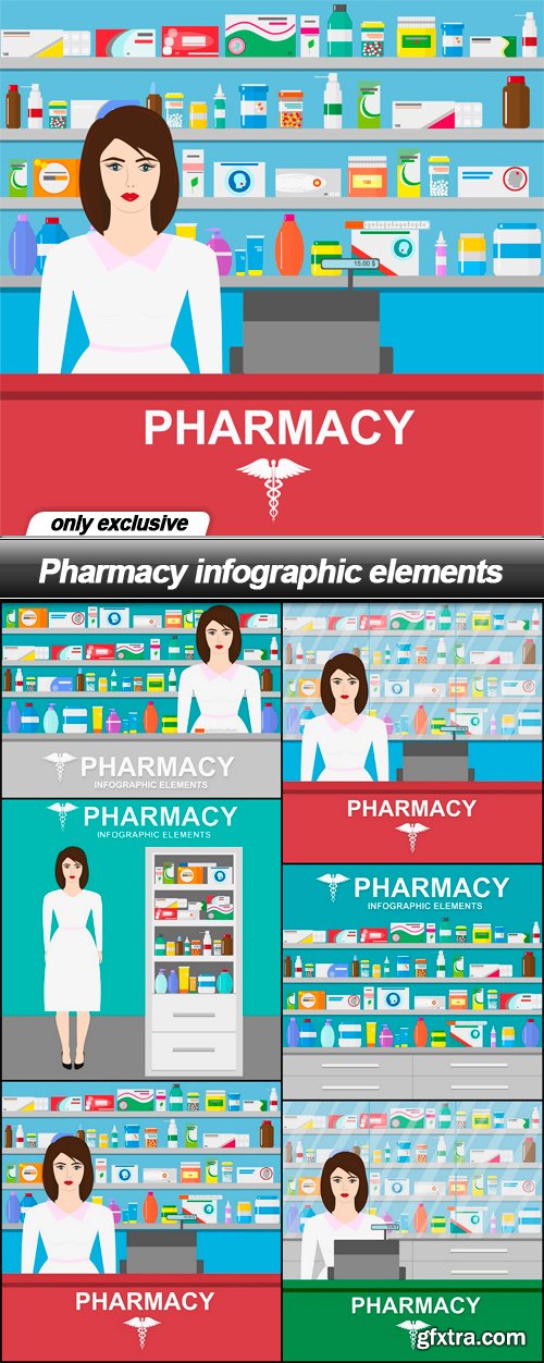 Pharmacy infographic elements - 6 EPS