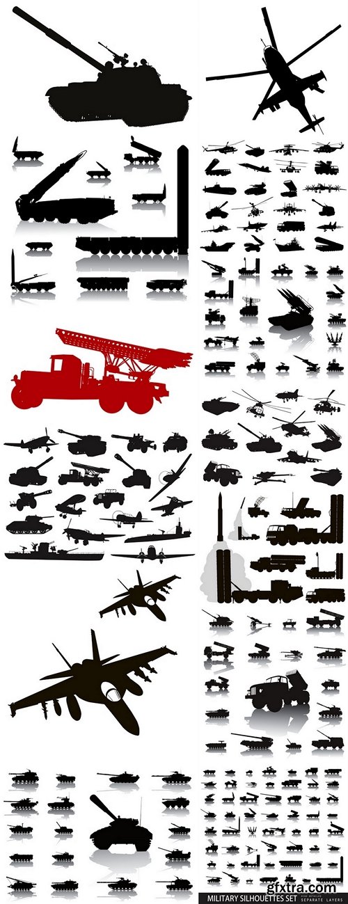 World War 2 military silhouettes set. Vector