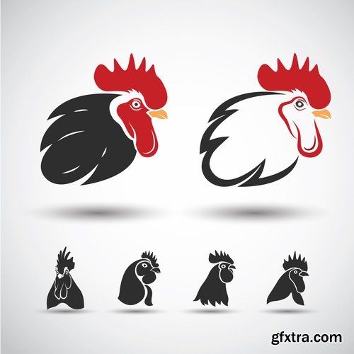 Collection chicken rooster label sticker vector image 25 EPS