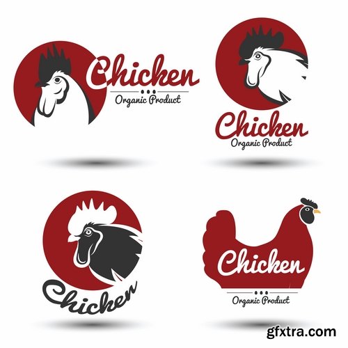 Collection chicken rooster label sticker vector image 25 EPS