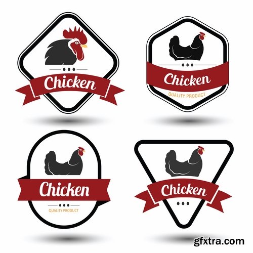 Collection chicken rooster label sticker vector image 25 EPS