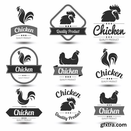 Collection chicken rooster label sticker vector image 25 EPS