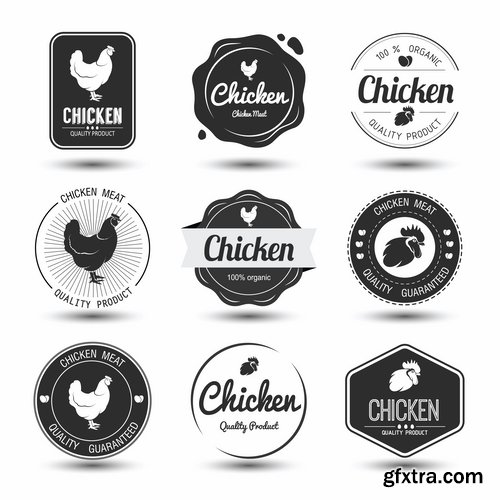 Collection chicken rooster label sticker vector image 25 EPS