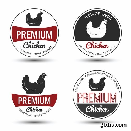 Collection chicken rooster label sticker vector image 25 EPS