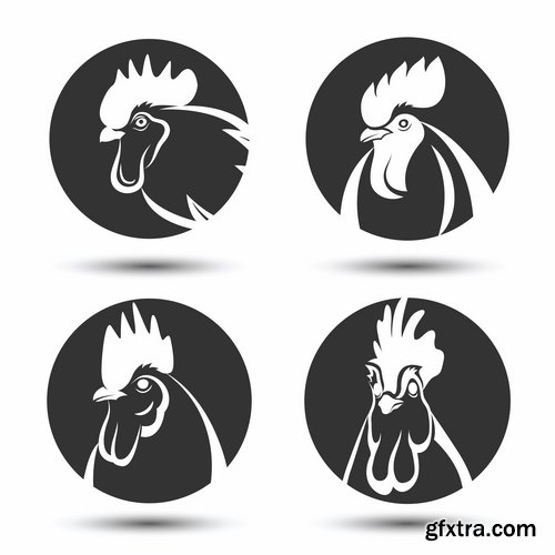 Collection chicken rooster label sticker vector image 25 EPS