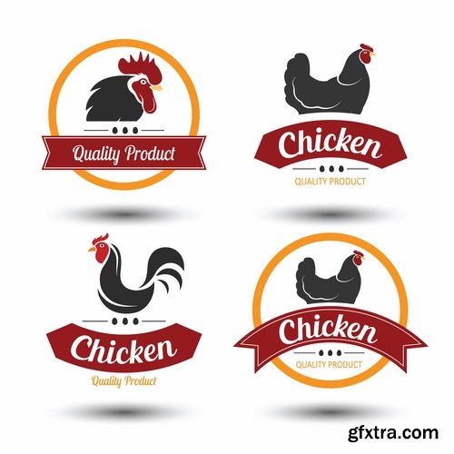 Collection chicken rooster label sticker vector image 25 EPS