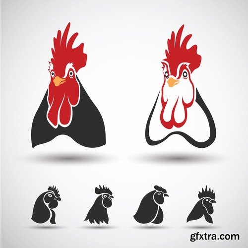 Collection chicken rooster label sticker vector image 25 EPS